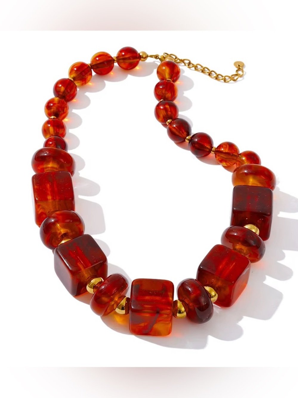 Amber-Red Resin Beaded Statement Necklace - Women Jewelry